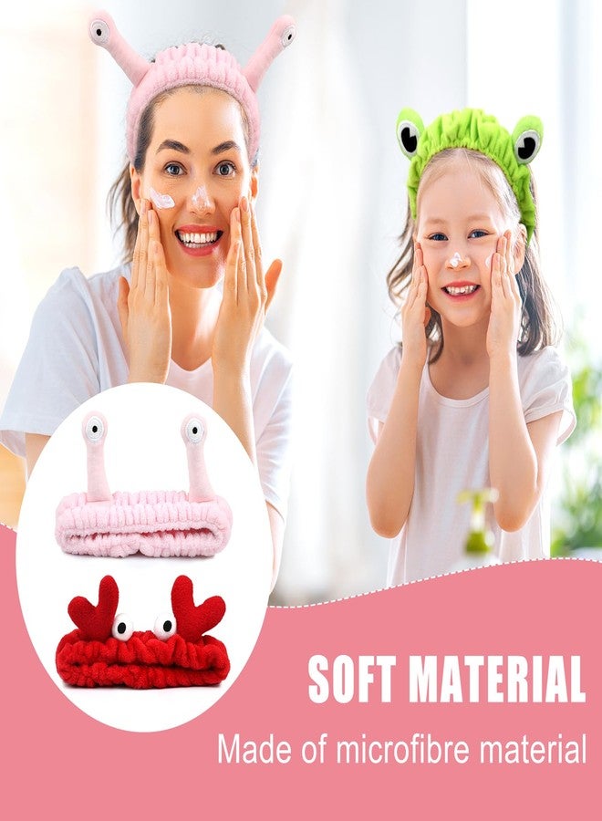 HIKIMA 4 Pack Face Wash Headband Facial Makeup Skincare Headbands, Elastic Coral Fleece Spa Hairband for Washing Face, Cartoon Fun Frog Snail Crab Hair Accessories - Image 5